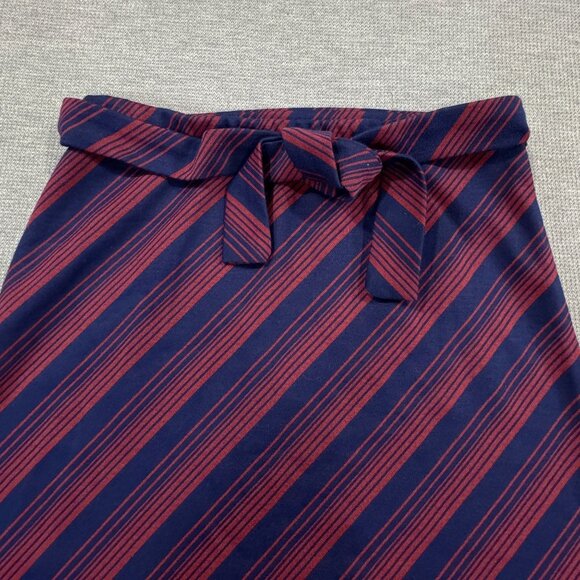 Vintage Navy Red Striped A-Line Maxi Skirt Tie Waist Elastic Waist Timeless - Picture 6 of 12